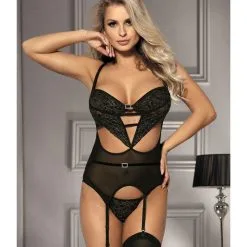 LOVE AND VIBES Body élégance Noire à Jarretelles