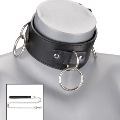 LOVE AND VIBES Collier Cuir BDSM 3 Anneaux + Laisse