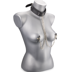 LOVE AND VIBES Collier Cuir BDSM Avec Pinces à Seins