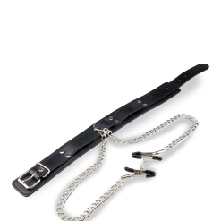 LOVE AND VIBES Collier Cuir BDSM Avec Pinces à Seins -Sextoys boutique collier cuir bdsm avec pinces a seins 8