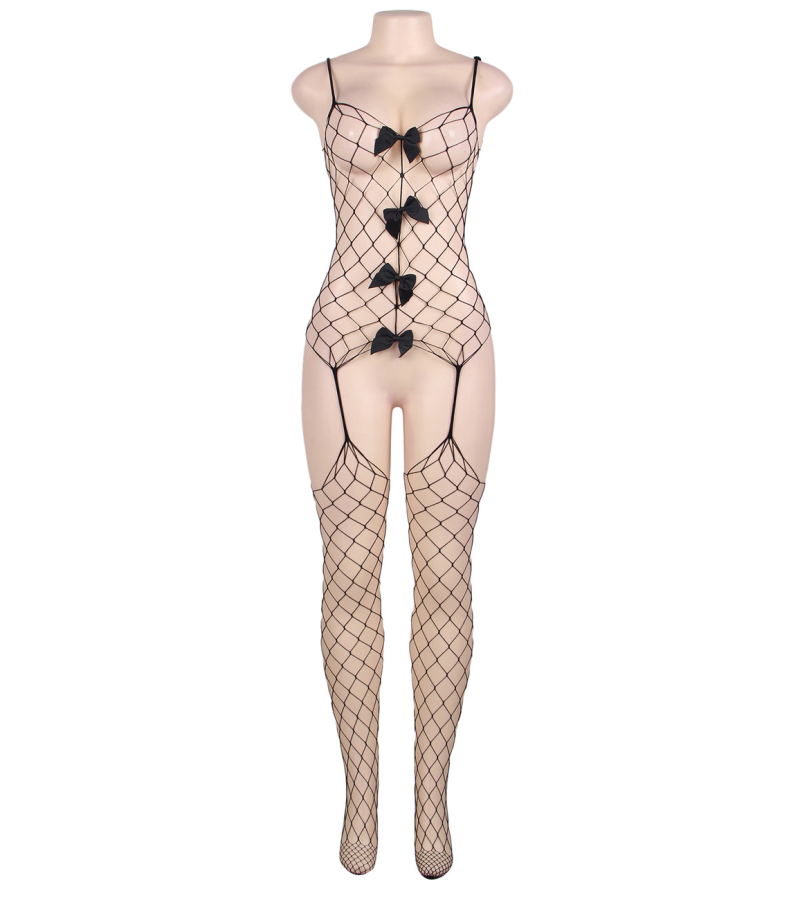 LOVE AND VIBES Combinaison Body Ouvert à Résille Avec Noeuds Et Jarretelles 4 LOVE AND VIBES Combinaison Body Ouvert à Résille Avec Noeuds Et Jarretelles – Image 4