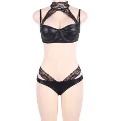 LOVE AND VIBES Ensemble De Lingerie Sexy à Effet Cuir -Sextoys boutique ensemble de lingerie sexy a effet cuir 8