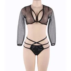 LOVE AND VIBES Ensemble Lingerie Sexy Rayures Et Manches Longues -Sextoys boutique ensemble lingerie sexy rayures et manches longues 7