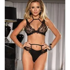 LOVE AND VIBES Ensemble Lingerie Sexy Similicuir Et Dentelle