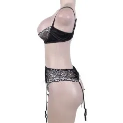 LOVE AND VIBES Lingerie Sexy Noire à Fleurs Blanches -Sextoys boutique lingerie sexy noire a fleurs blanches 11
