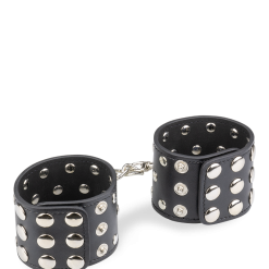 LOVE AND VIBES Menottes Poignets Cuir Noir Rivets