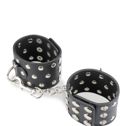 LOVE AND VIBES Menottes Poignets Cuir Noir Rivets -Sextoys boutique menottes poignets cuir noir rivets 8