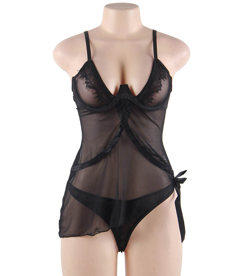 LOVE AND VIBES Nuisette Courte Transparente à Lacets 7 LOVE AND VIBES Nuisette Courte Transparente à Lacets – Image 7