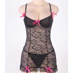 LOVE AND VIBES Nuisette Fleurie Transparente à Rubans 40 LOVE AND VIBES Nuisette Fleurie Transparente à Rubans -Sextoys boutique nuisette fleurie transparente a rubans 18