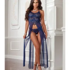 LOVE AND VIBES Nuisette Longue élégante Deux Pièces -Sextoys boutique nuisette longue elegante deux pieces 12