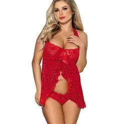 LOVE AND VIBES Nuisette Rouge Coeur Léopard