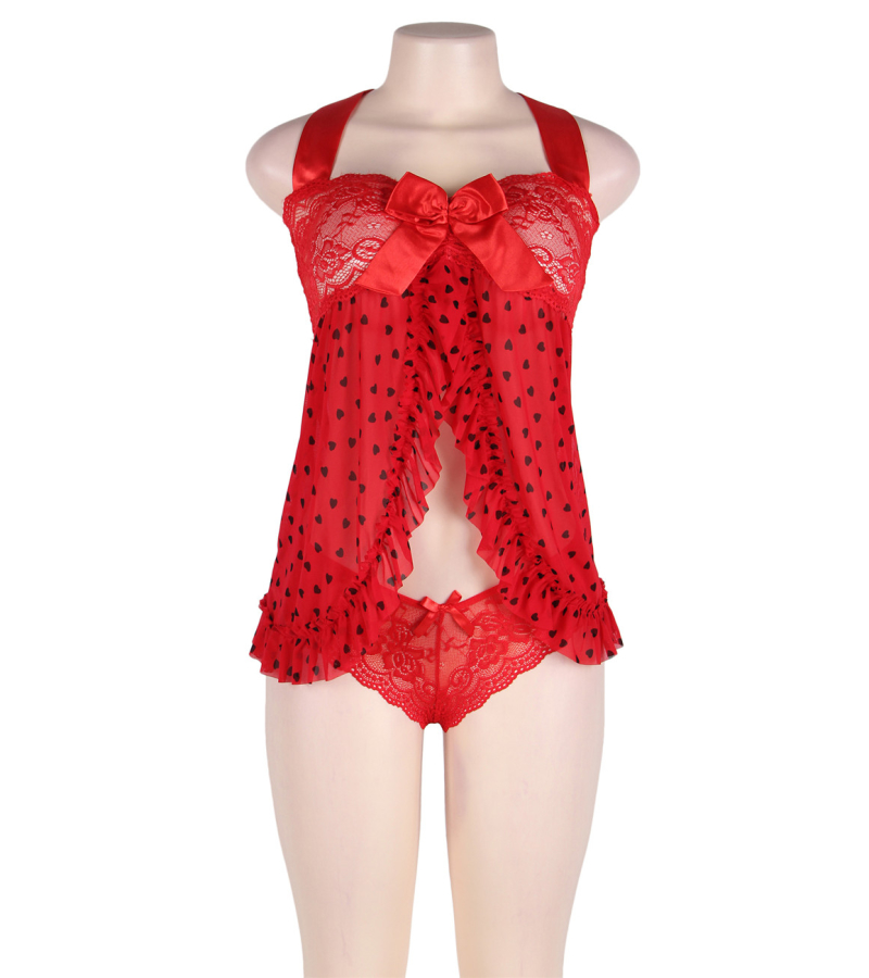 LOVE AND VIBES Nuisette Rouge Coeur Léopard 7 LOVE AND VIBES Nuisette Rouge Coeur Léopard – Image 7