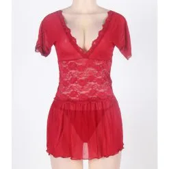 LOVE AND VIBES Nuisette Rouge Transparente -Sextoys boutique nuisette rouge transparente 9