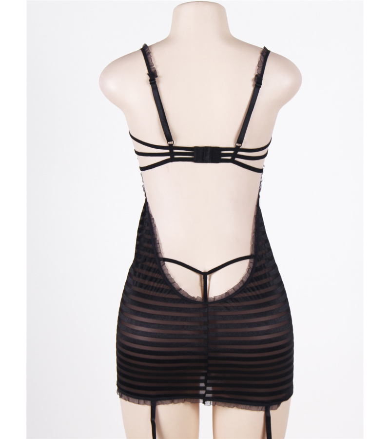 LOVE AND VIBES Nuisette Sexy à Rayures Horizontales 8 LOVE AND VIBES Nuisette Sexy à Rayures Horizontales – Image 8