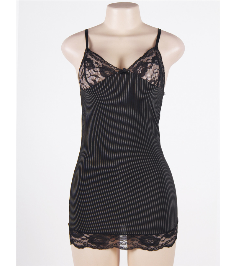 LOVE AND VIBES Nuisette Sexy Noire à Rayures 7 LOVE AND VIBES Nuisette Sexy Noire à Rayures – Image 7