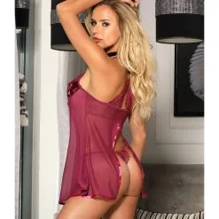 LOVE AND VIBES Nuisette Sexy Satin Pourpre -Sextoys boutique nuisette sexy satin pourpre 7