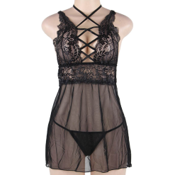 LOVE AND VIBES Nuisette Transparente Décolleté Dentelle à Lacets -Sextoys boutique nuisette transparente decollete dentelle a lacets 10