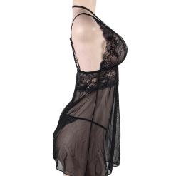 LOVE AND VIBES Nuisette Transparente Décolleté Dentelle à Lacets -Sextoys boutique nuisette transparente decollete dentelle a lacets 11