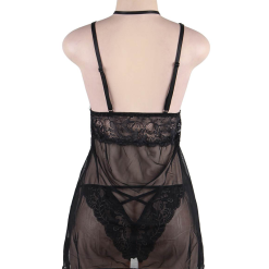 LOVE AND VIBES Nuisette Transparente Décolleté Dentelle à Lacets -Sextoys boutique nuisette transparente decollete dentelle a lacets 12