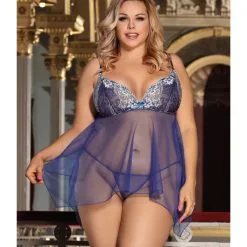 LOVE AND VIBES Nuisette Transparente Voile Bleu -Sextoys boutique nuisette transparente voile bleu 5