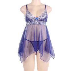 LOVE AND VIBES Nuisette Transparente Voile Bleu -Sextoys boutique nuisette transparente voile bleu 6