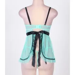LOVE AND VIBES Nuisette Turquoise Sexy à Ruban Noir -Sextoys boutique nuisette turquoise sexy a ruban noir 12
